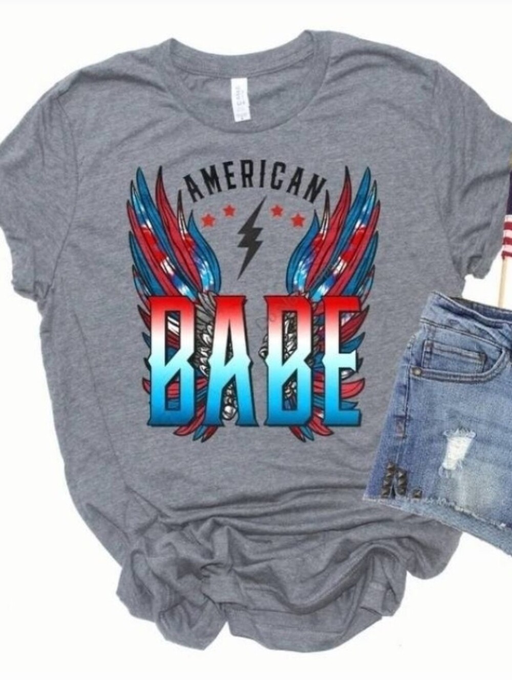 American Babe Short Sleeve Tee - Gray - NWT - Picture 1 of 3
